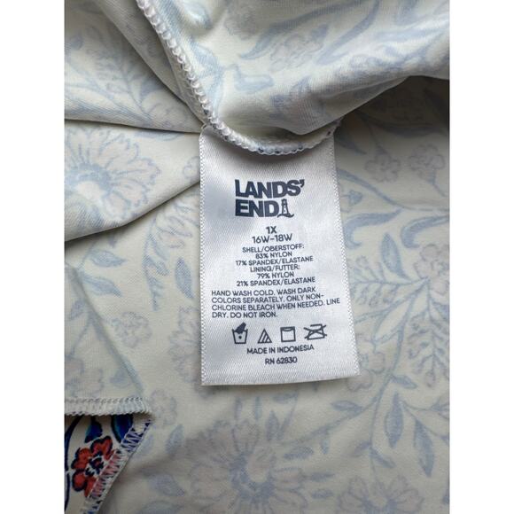 Lands End Blue & Coral Floral Tiered Adjustable Strap Swim Tankini Top 1X - Picture 6 of 9